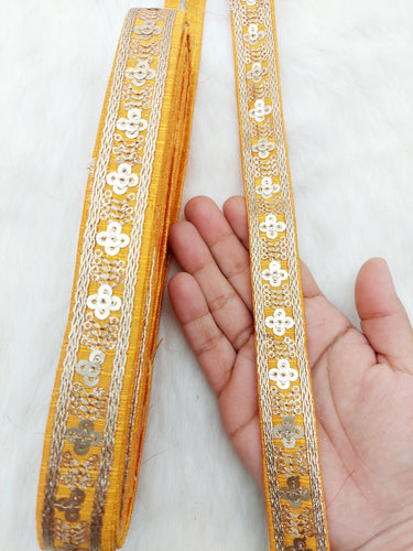Art Silk Trim with Gold Embroidery and Sequins Indian Sari Border Trim By 3 Yards Decorative Trim Craft Lace, 10 Colours